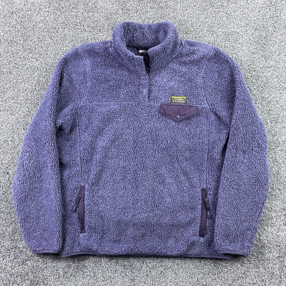 LL Bean Mountain Pile Fleece Jacket Women's Medium Purple Snap Neck‎ Pullover